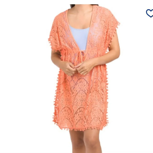 Blue Island Women's Orange Lace Swim bathingsuit Cover-up Kimono Tunic S… - Picture 10 of 10